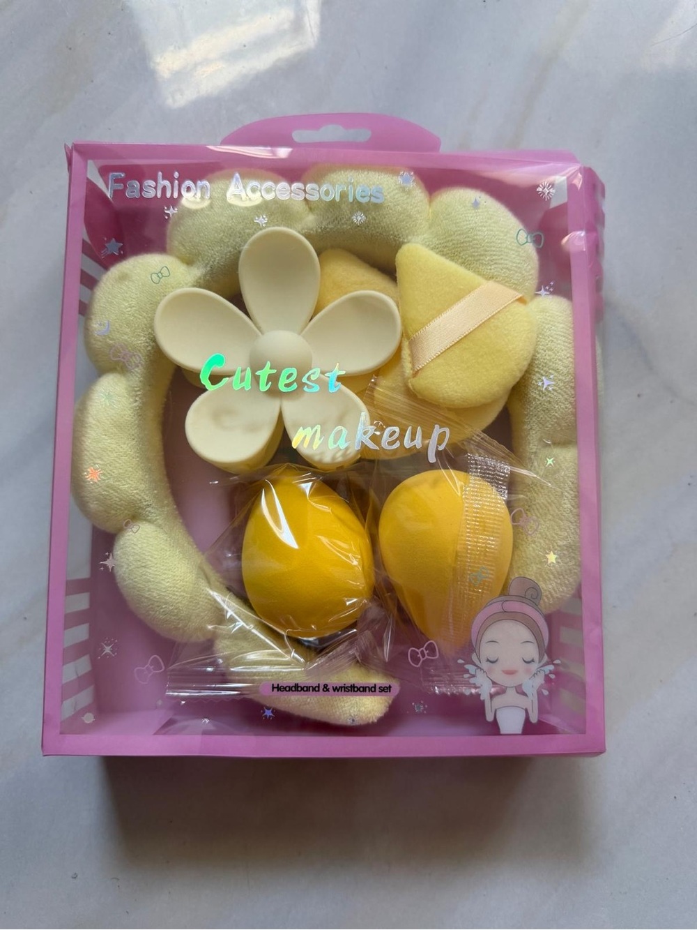 Cute Yellow Makeup Headband & Sponge Set